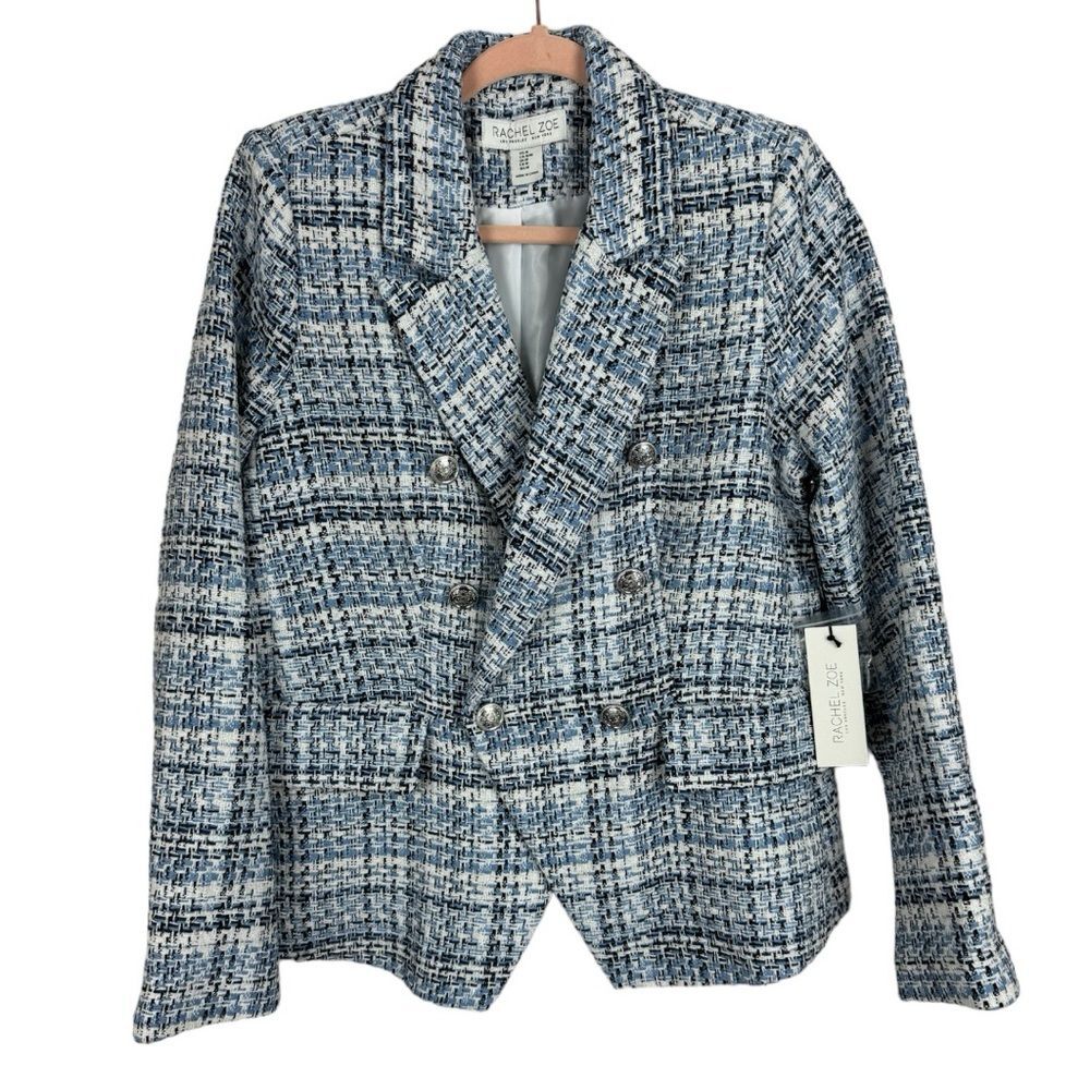 NWT Rachel Zoe Blue and White Tweed Spring blazer Jacket M